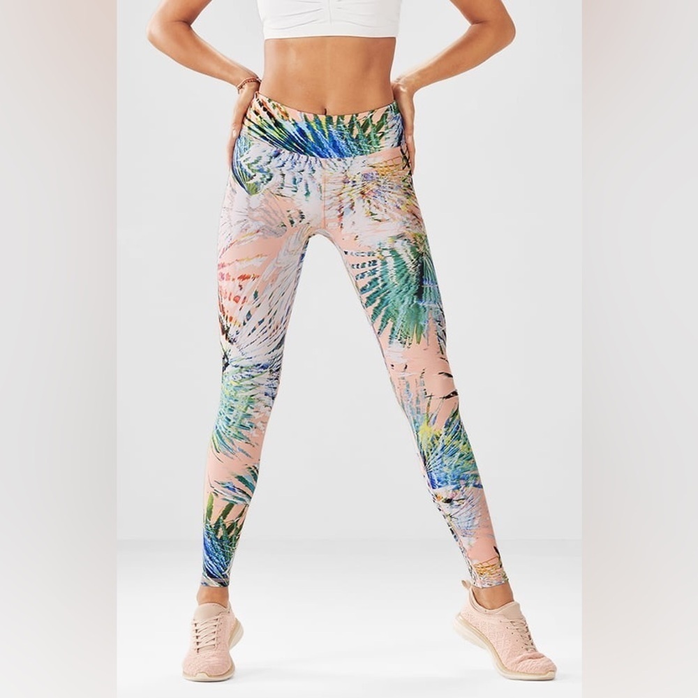 Large fabletics powerlite leggings Marbella print peach botanical colorful